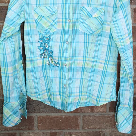 Ratna Shirt Womens M Medium Plaid Rhinestone Buttons Long Sleeve Embroidered - Picture 6 of 7